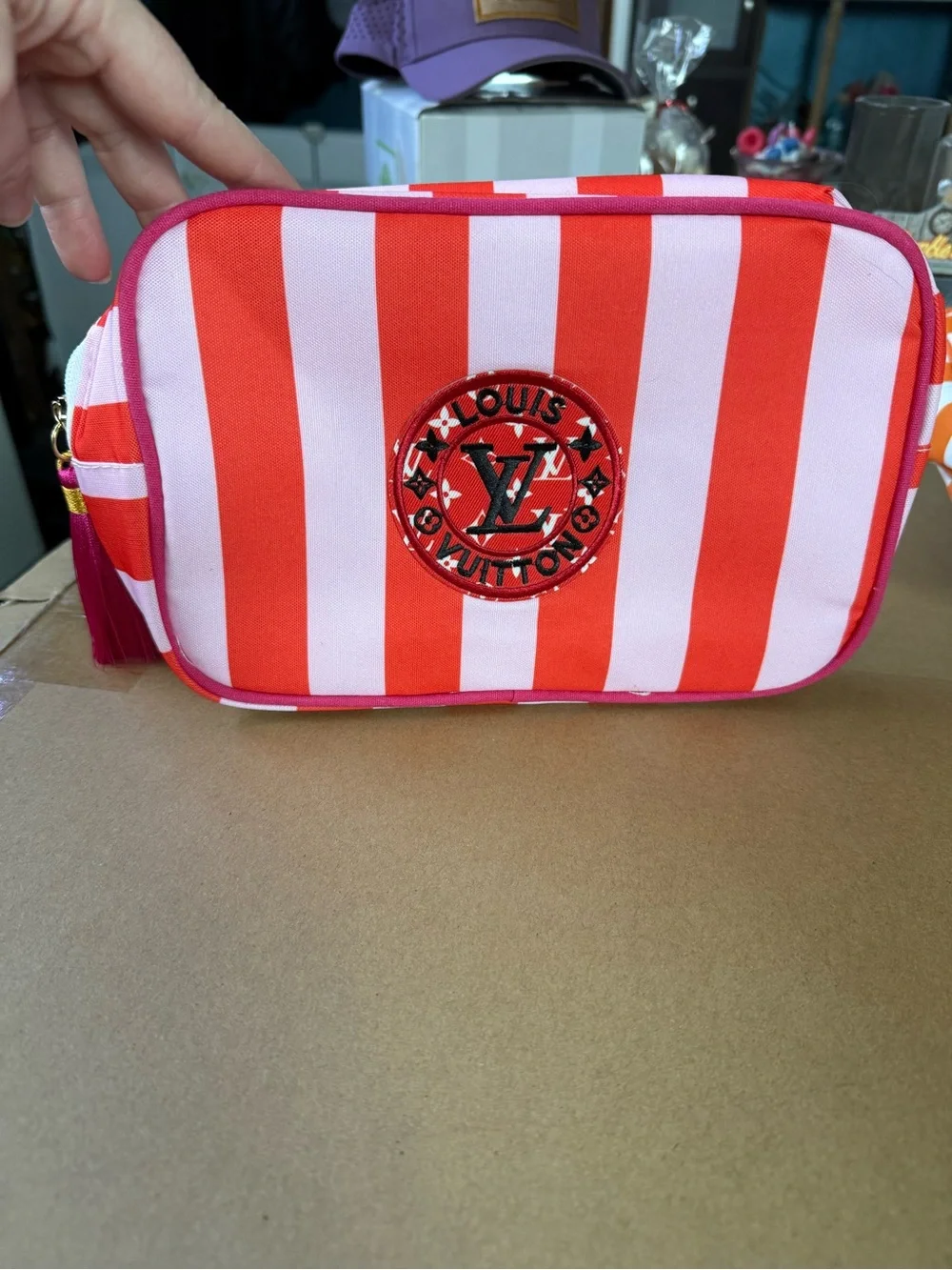 Red Striped Cosmetic Pouch with Tassel